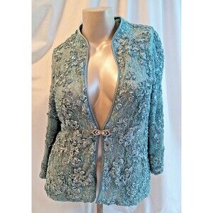 Alex Evenings XL Aqua Blue Sequin Lace Jacket – Formal Evening Holiday Party Top